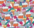 Cute brightly holiday seamless background. Hand drawn pat