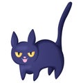 Cute bristling black cat with scary muzzle. Vector character in cartoons style. Halloween symbol - funny black cat.