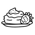 Cute British cream tea pastry scone with cream and strawberry clipart. Hand drawn traditional cafe. Pastisserie fruit lineart in