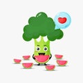 Cute broccoli eats watermelons