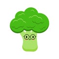 Cute broccoli with eyeglases cartoon vegetable kids icon isolated on white background