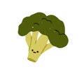 Cute broccoli, neutral expression. Funny food vegetable emoji staring looking with straight face emotion. Unemotional