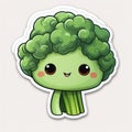 Cute broccoli sticker isolated on white background. Cartoon style vector illustration. Royalty Free Stock Photo