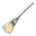 Cute broomstick doodle. Happy Halloween related icon - magic broom. Vector isolated symbol. Cartoon image element: witch or wizard