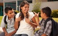 Cute Brothers and Sister Ready for School Royalty Free Stock Photo