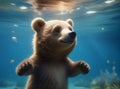 A cute brown bear cub swims underwater. AI generated. Royalty Free Stock Photo