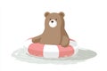Cute Brown Bear in Pink Life Vest Floating on Water Royalty Free Stock Photo