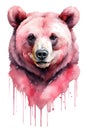 Cute brown bear with a red heart. Watercolor illustration. Great for print t-shirt, poster and kids envelope, postcard