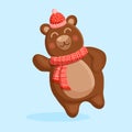 Cute brown bear in a winter hat and scarf. Vector illustration. Royalty Free Stock Photo