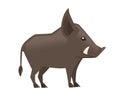Cute Brown boar. Warthog character with fangs. Cartoon animal design. Flat  illustration isolated on white background. Royalty Free Stock Photo