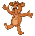 Cute brown cartoon bear. Isolated Laughing bear raising his arms. Vector