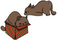 cute brown cat in gift box christmas illustration