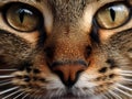 Cute brown cat nose and eye front closeup. Pet animal looks calm background banner for International Cat Day. Generative AI Royalty Free Stock Photo