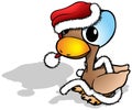 Cute Brown Duckling with Big Blue Eyes in Santa Claus Costume Royalty Free Stock Photo