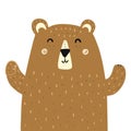 Cute brown grizzly bear print for kids. Forest character