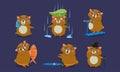 Cute Brown Guinea Pig Character Set, Funny Cavy Anima in Different Situations Vector Illustration