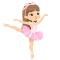 Cute Brown Hair Ballerina Girl Dancing. Little Caucasian Girl in Pink Tutu Dress and Pointe