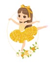 Cute Brown Hair Ballerina Girl Dancing. Little Caucasian Girl in Yellow Tutu Dress and Pointe. Vector, Royalty Free Stock Photo