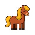 Cute brown horse. Pony kawaii icon. Cartoon character isolated on a white background. Vector illustration Royalty Free Stock Photo