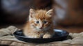 Cute brown kitten perched on a black plate, capturing a charming moment, Ai Generated Royalty Free Stock Photo