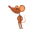 Cute brown mouse standing on two legs, funny rodent character cartoon vector Illustration on a white background Royalty Free Stock Photo