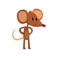 Cute brown mouse standing on two legs with hands on its waist, funny rodent character cartoon vector Illustration on a Royalty Free Stock Photo