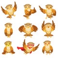 Cute Brown Owl Emoji Icon Set Royalty Free Stock Photo