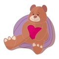 Cute brown teddy bear with pink heart, romantic, love theme.