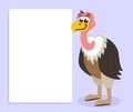 Cute brown vulture with white banner or board.