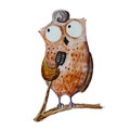 Cute brown watercolor owl singing song