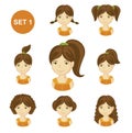 Cute brunet little girls with various hair style.
