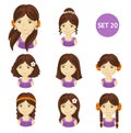 Cute brunet little girls with various hair style. Royalty Free Stock Photo