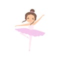 Cute Brunette Little Ballerina Dancing, Girl Ballet Dancer Character in Pink Tutu Dress Vector Illustration Royalty Free Stock Photo