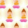 Cute Buddha seamless pattern with Colorful Mandala background