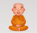 Cute buddhist sitting monk traditional asian buddhism meditation culture religion cartoon 3d realistic character design