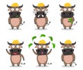 Cute buffalo cartoon vector set in different emotion isolated on white background