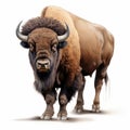 Cartoon Realism: Colorized Bison Close-up On White Background