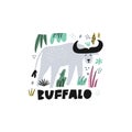 Cute Buffalo Flat Hand Drawn Vector Illustration