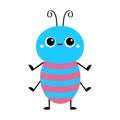 Cute bug beetle. Insect animal. Cartoon kawaii smiling baby character. Blue and pink stripes. Education cards for kids. Isolated.