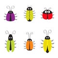 Cute bug cockroach set. Funny cartton character. Baby design. White background. Isolated. Flat design.