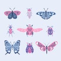 Cute bugs. Child drawing insects, flying butterflies and baby ladybird. Royalty Free Stock Photo