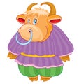 Cute bull character in pants and shirt, fairy tale character, cartoon illustration, isolated object on a white background, vector