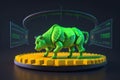 cute bull 3d rendered with bitcoins Royalty Free Stock Photo