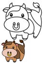 Cute bull drawing colouring page. Cute bull with beautiful eyes. Colour the picture. Color as shown below