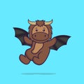 Cute bull is flying with wings. Animal cartoon concept isolated. Can used for t-shirt, greeting card, invitation card or mascot.