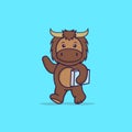 Cute bull holding a book. Animal cartoon concept isolated. Can used for t-shirt, greeting card, invitation card or mascot. Flat Royalty Free Stock Photo