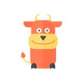 Cute bull with horns, tail with tassel and funny face, childish design