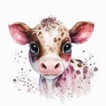 Cute bull kid, animal, toy, watercolor illustration, cartoon style, on an isolated background.