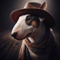 Cute bull terrier dog autumn portrait.