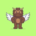 Cute bull using wings. Animal cartoon concept isolated. Can used for t-shirt, greeting card, invitation card or mascot. Flat